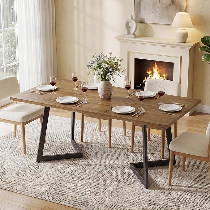 Tribesigns 62.2" Farmhouse Dining Table for 4-6, Industrial Rectangular Kitchen Dinner Table with Heavy-Duty Metal Legs for Home, Dining Room, Kitchen, Easy Assembly (Rustic Brown＋Black)