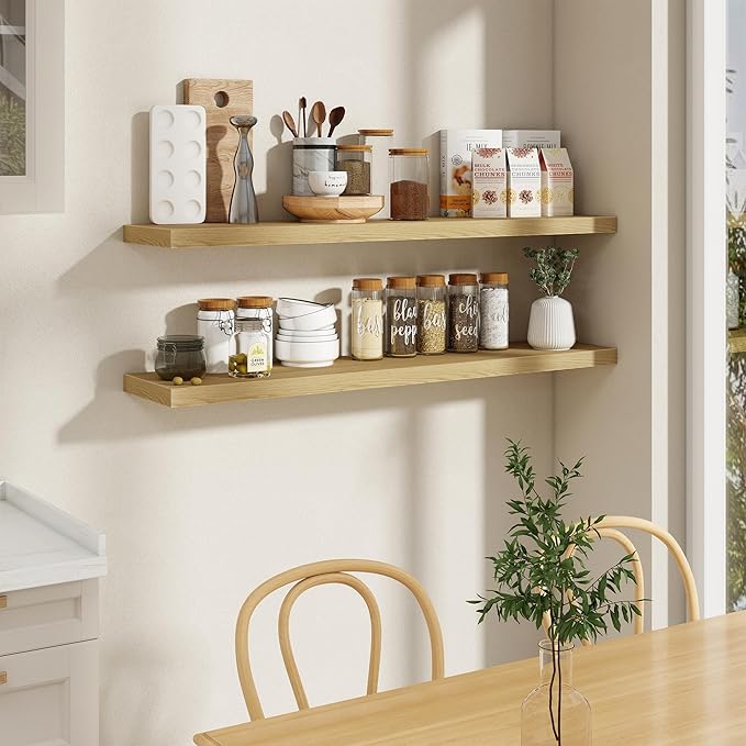 55"W x 9.3"D Floating Shelves for Wall, Wall Mounted Bathroom Shelves 2 Pack Deep Floating Shelf for Bedroom Kitchen Living Room, Rustic Wooden Wall Shelf with Invisible Bracket for Books Decor