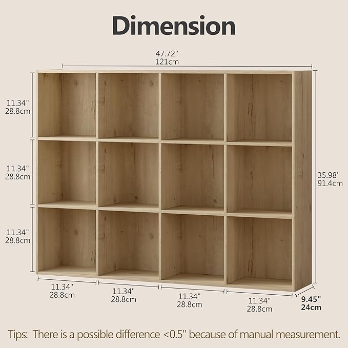12 Cube Storage Organizer, Wooden Cube Shelves with Closed Back Panel, Reversible Bookcase, Cubes Closet Organizer for Home, Living Room, Kids Room, Office, Bedroom, Study, Hallway