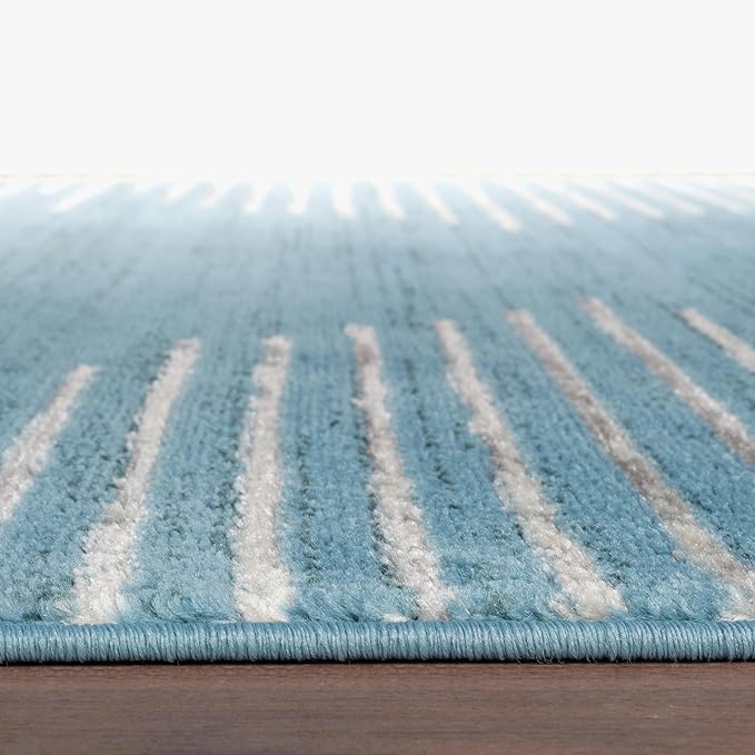 Rugshop Bohemian Stripe Stain Resistant High Traffic Living Room Kitchen Bedroom Dining Home Office Area Rug 2' x 7' Blue