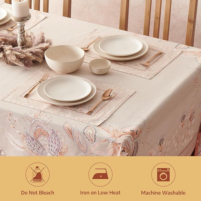 Maison d' Hermine Premium Table Cloth Rectangle Table 100% Combed Cotton 90 x 70 Inches Tablecloth Reusable Decorative for Dining Room, Farmhouse, Home, Party, Festive & Wedding - Society Florals