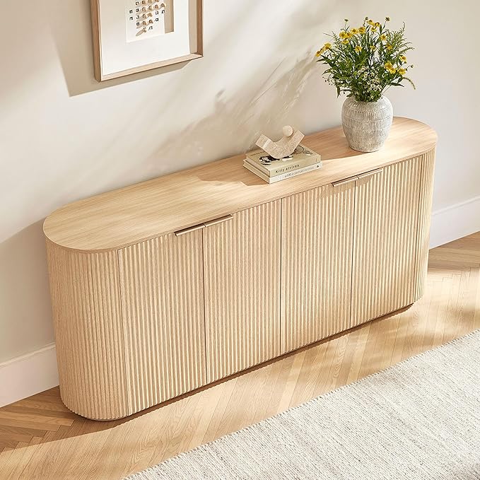 CHITA 70" Sideboard Buffet Cabinet with Storage, Fluted Cabinet with Doors and Adjustable Shelves, Natural Oak