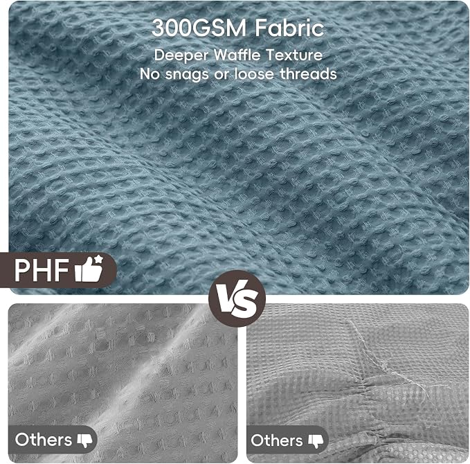 PHF Ultra Soft Waffle Weave Comforter Set Queen Size, 3 Pieces Lightweight Breathable Comfy Bedding Set, Comfy Textured 1 Comforter with 2 Pillow Shams, Stormy Blue
