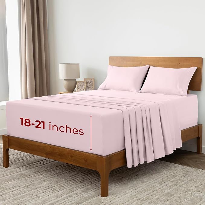 Mellanni Extra Deep California King Sheets - 4 PC Iconic Collection Bedding - Hotel Luxury, Ultra Soft, Cooling Bed Sheets - Wrinkle, Fade, Stain Resistant (Cal King, Blush Pink)