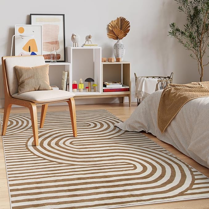 Lahome Abstract Area Rugs 5x7,Soft Living Room Rug Nursery Bedroom Rugs,Rainbow Colorful Playroom Rug Ultra-Thin Stain Resistance Throw Large Carpet for Kids Classroom Dorm Alba (5'X7',Khaki/Orange)