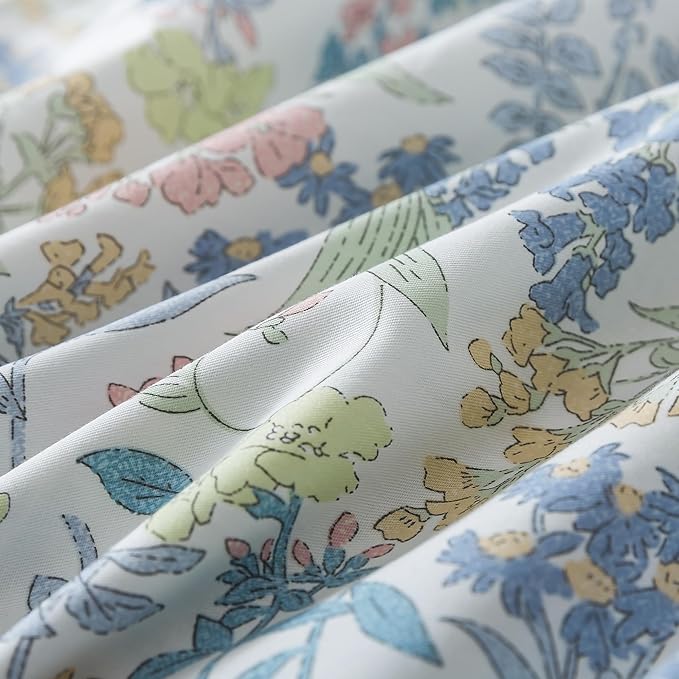 HoneiLife Cotton Queen Duvet Cover - Floral Comforter Cover 3-Piece, Botanical Bedlinen Sets with Zipper Closure & Corner Ties, Wildflower Bedlinen Sets for All Season Use