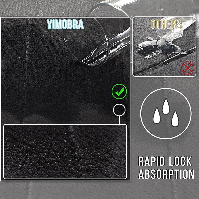 Yimobra Memory Foam Bath Mat, Super Soft Absorbent Bathroom Rug Non Slip 31.5x20 Inch, Quick Dry, Machine Washable Floor Carpet for Tub Shower, Home Decor Accessories, Black