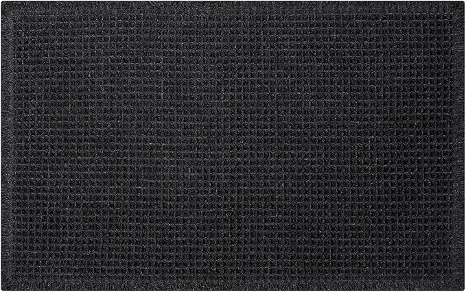 Black Bathroom Rug - Waffle Bath Mat Non Slip Washable, Super Absorbent & Quick Dry, Small Boho Bath Mat Farmhouse Bathroom Decor, 18'' x 30'', Black