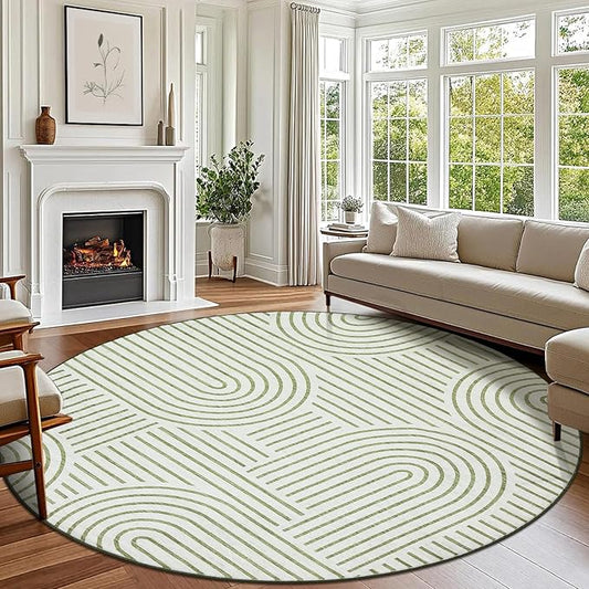 Washable Rug 6ft Area Rugs for Living Room, Abstract Rug for Bedroom, Soft Rainbow Non Slip Throw Rugs with Rubber Back, Low Pile Stain Resistant Boho Geometric Carpet for Dining Room,Green