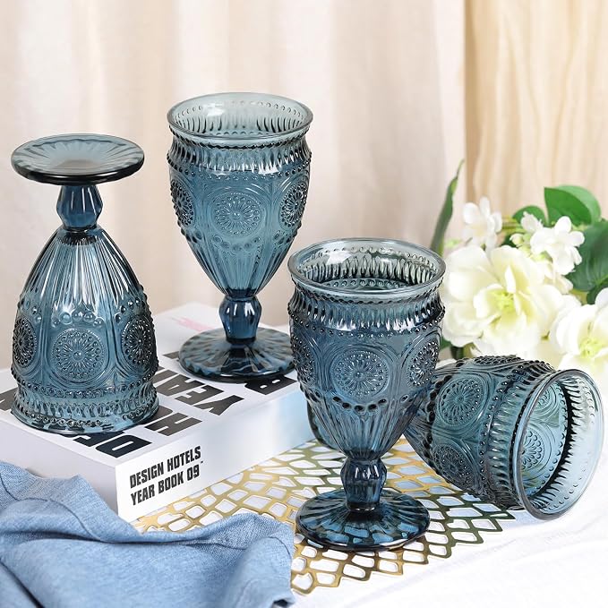 Darlion Goblet, Goblet Glasses, Blue Goblets, Wine Goblets, Wine Glasses Set of 4, 12oz Water Goblets, Blue Glasses Drinking for Party Home Wedding