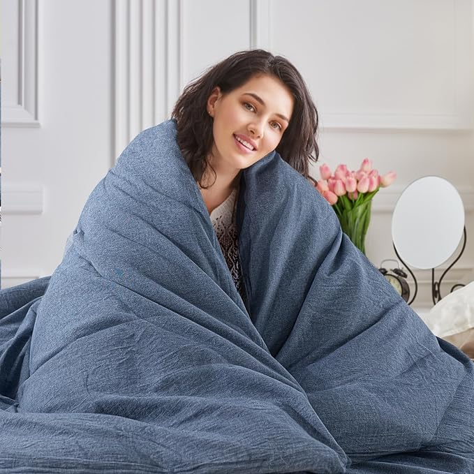 NEXHOME PRO Duvet Cover Set Linen Feel Textured Organic Natural 100% Washed Cotton Duvet Cover Bedding Set with Zipper Closure, Breathable(No Comforter)