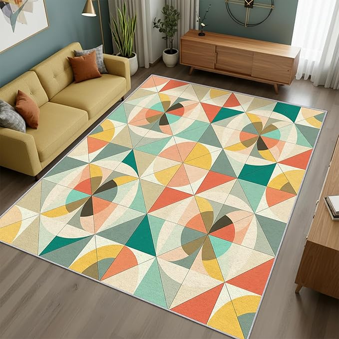 Mid Century Modern Rug 7x9 Checkboard Geometric Checkered Pattern Area Rugs for Living Room, Bedroom, Mid Century Modern Home Decor Accessories Indoor Carpet, Non Slip & Machine Washable