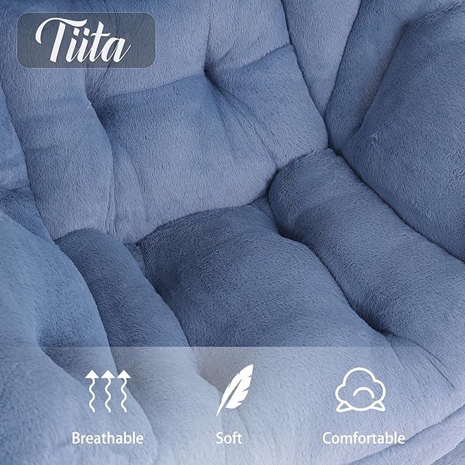 Tiita Lazy Chair with Ottoman, Blue Modern Large Accent Armchair, Comfy Leisure Sofa Reading Chair with Footrest for Bedroom, Living Room, Dorm Rooms, Garden, Plush Light Blue