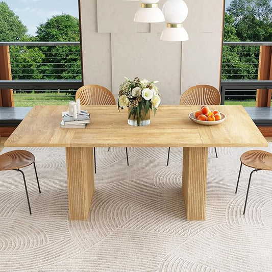78 Inch Dining Table for 6 8 10, Modern Farmhouse Rectangular Kitchen Table, Long Dining Room Tables with Wood Strip Base for Kitchen Living Room (Natural)