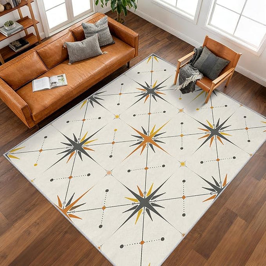 Atomic Rugs for Entryway 2x3 ft, Mid Century Modern Area Rugs for Bedroom, Washable Non Slip Low Pile Small Starburst Carpet, Indoor Door Mat, Home Decor PF-P 107