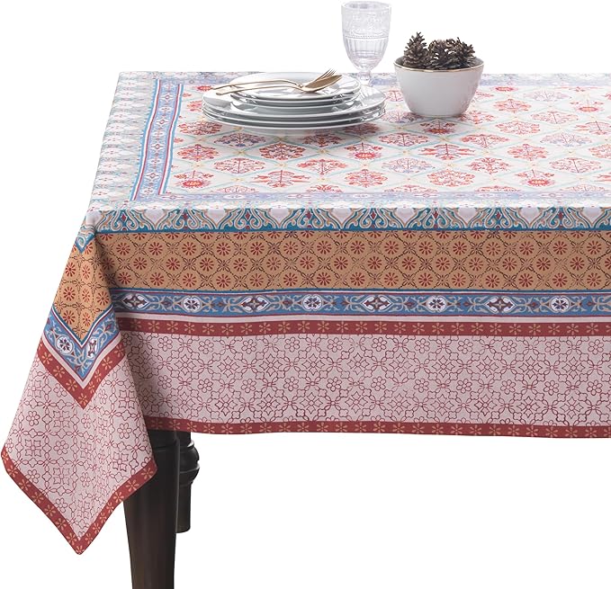 Maison d' Hermine Table Cloth Rectangle Table 100% Cotton 70 x 120 Inches Fall Tablecloth Reusable Everyday Use for Thanksgiving Christmas Decorations Dining Farmhouse Party (Romane)