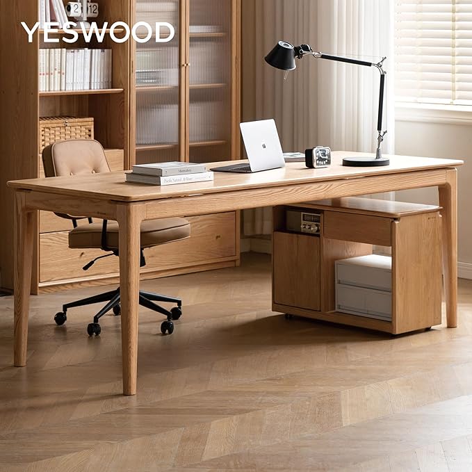 YESWOOD Rectangular Solid Wood Home Office Desk, Modern Dining Table, Writing Computer Desk for Sturdy, Dining Room, Living Room, Office Natural Wood Color 62.99" W