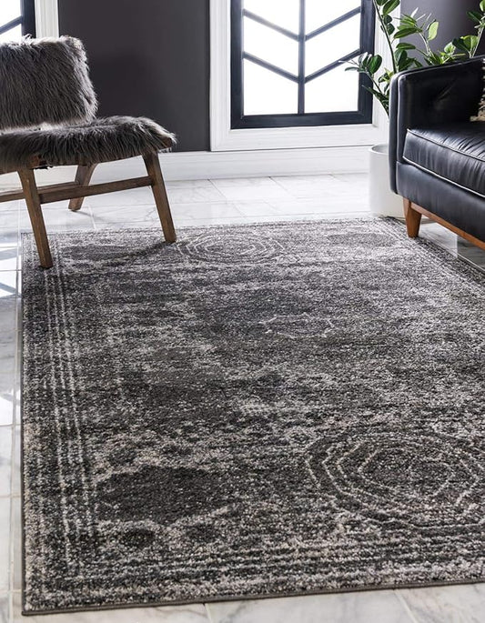 Unique Loom Bromley Collection Area Rug - Wells (6' 1" x 9' Rectangle, Dark Gray/ Gray)