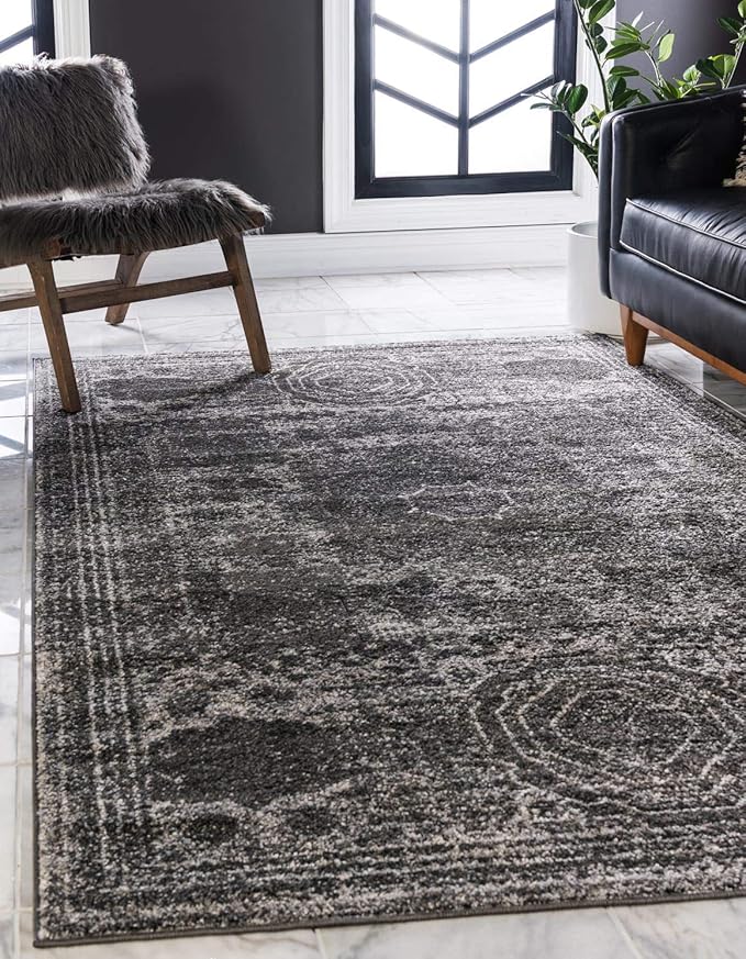 Unique Loom Bromley Collection Area Rug - Wells (5' 1" x 8' Rectangle, Dark Gray/ Gray)
