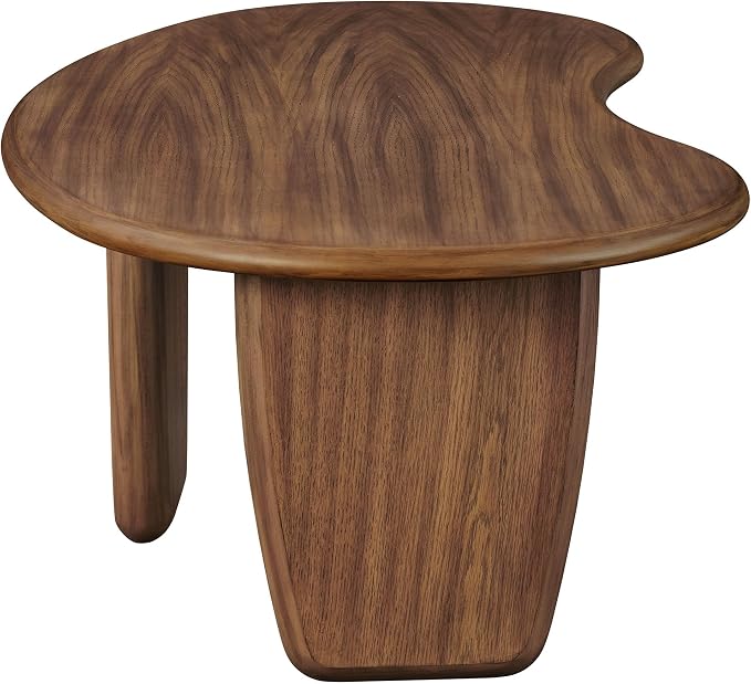 Modway Vetra Kidney-Shaped Free Coffee Table in Walnut Wood Grain – Funky Mid-Century Modern Cloud Center Table for Living Room