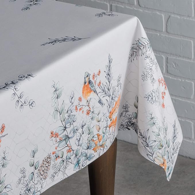 Maison d' Hermine Table Cloth Rectangle Table 100% Cotton 54 x 72 Inches Fall Tablecloth Reusable Everyday Use for Thanksgiving Christmas Decorations Dining Farmhouse Party (Whitish Shabby Chique)