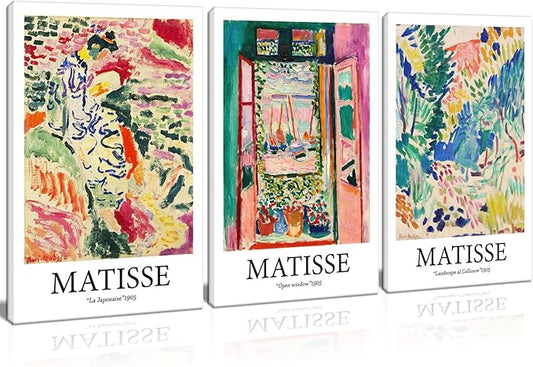 Framed Henri Matisse Wall Art Abstract Canvas Print Set French Floral Rainbow Landscapes Nature Plants Illustrations Modern Multicolor for Living Room Bedroom Office - 16"x24"x3