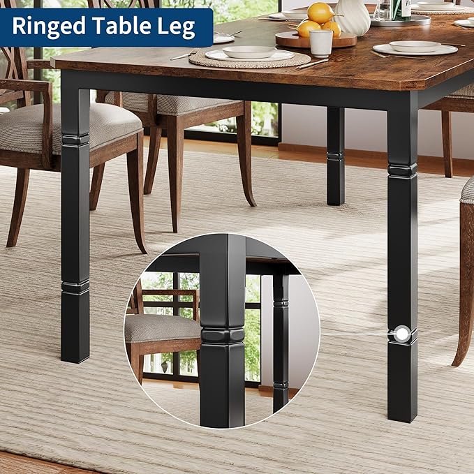 IDEALHOUSE 79" Dining Table for 6-8 People, Modern Rectangular Kitchen Table with Sturdy Metal Legs, Large Wood Farmhouse Dining Room Table for Home Office, Conference, Black & Retro