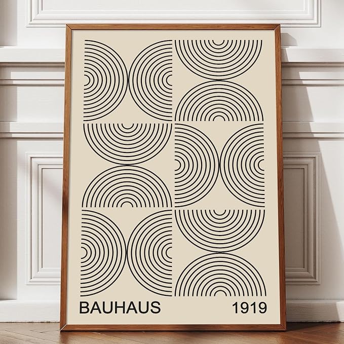 Minimalist Bauhaus Canvas Wall Art Boho Mid Century Posters Black and Beige Artwork Abstract Neutral Prints Geometric Gallery Wall Art Bauhaus Exhibition Poster Mid Century Modern Painting Unframed