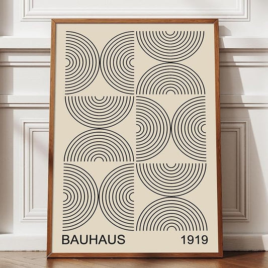 Minimalist Bauhaus Canvas Wall Art Boho Mid Century Posters Black and Beige Artwork Abstract Neutral Prints Geometric Gallery Wall Art Bauhaus Exhibition Poster Mid Century Modern Painting Unframed