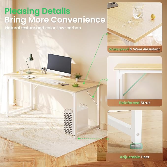 Huuger Computer Desk, 54 Inch Office Desk, Gaming Desk with Storage, Writing Desk Work Desk for Home Office, Study, Modern Simple Desk, Large Legroom, Metal Frame, Maple