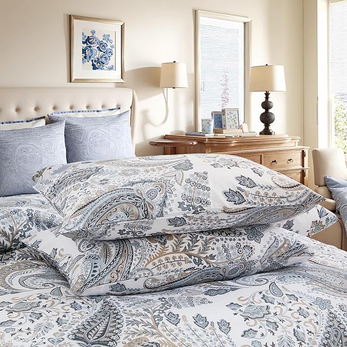 Paisley Duvet Cover Full Size 100% Cotton Comforter Covers Soft & Breathable 3 Pcs Luxury Duvet Cover Sets with Zipper Closure All Season