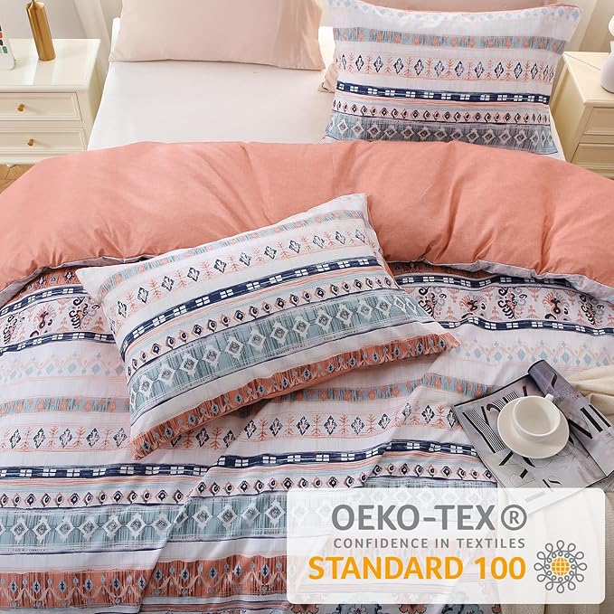 MUXHOMO Duvet Cover Queen Size, Reversible Floral Vintage Duvet Cover Set with Zipper Closure, 3 Pieces Botanical Patterns Soft Microfiber Bedding Set (90"x90", 2 Pillow Cases, Boho Pink)