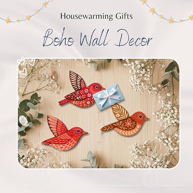 ARTINRENAISS Wooden Flying Birds Wall Decor, Scandinavian Rustic Wall Art Set Housewarming Gifts, 6 Pack Boho Birds Hanging Sign for Living Room, Bedroom, Kitchen