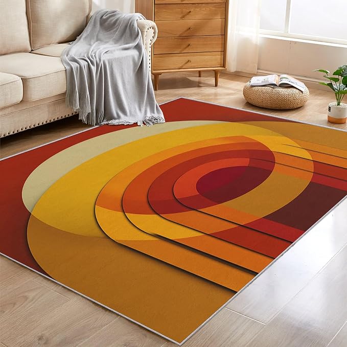 Mid Century Modern Rugs for Home Decor, 6x9 ft, Abstract Circle Area Rugs for Living Room, Soft Non Slip Washable Retro 70s Geometric Carpet Bedroom Decorations Dt-Ghf-69