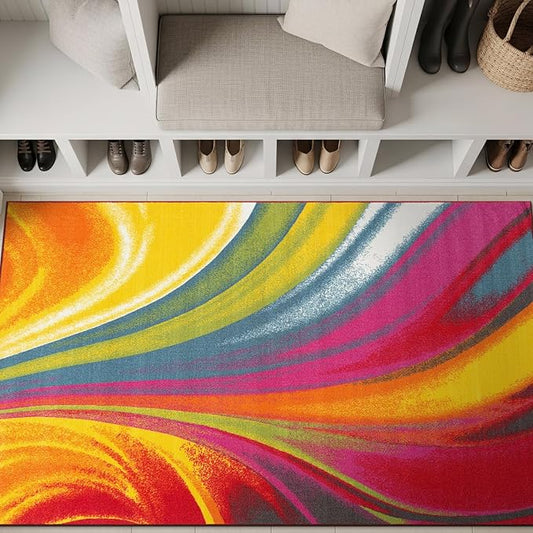 Rugshop Multi Waves Non Slip Modern Colorful Area Rug Fade Resistant for Living Room, Bedroom and Office, 3'3" x 5'