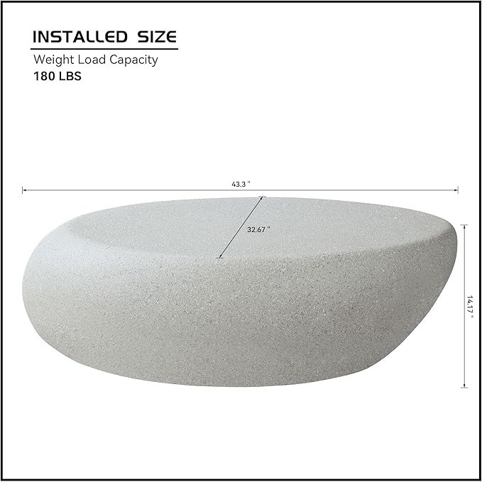 Oval Coffee Table Faux Stone Table Outdoor Irregular Coffee Table Contemporary Center Table for Living Room Apartment Indoor, No Need Assembly (43.31'' Matte Beige)