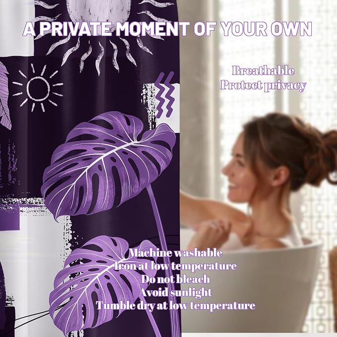Extra Long Shower Curtain Extra Tall Boho XL Dark Purple Shower Curtains for Large Bathroom Decor Sets, Waterproof Cloth Fabric with Hooks, 108x72 Inch