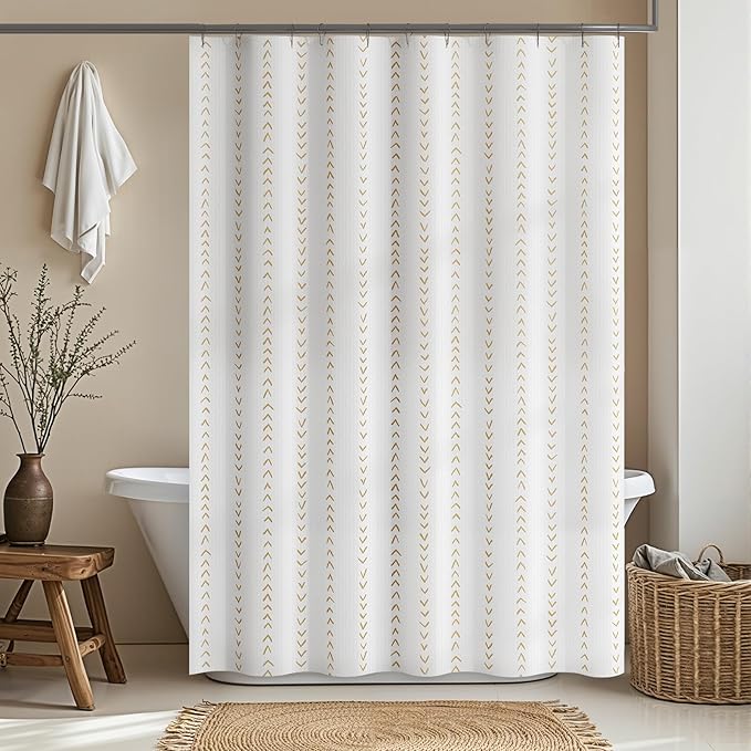 jinchan Taupe and White Boho Shower Curtain Herringbone Zig Zag Waterproof Fabric Bohemian Modern Farmhouse Arrow Geometric Shower Curtains for Bathroom with 12 Hooks 70x72 Inches