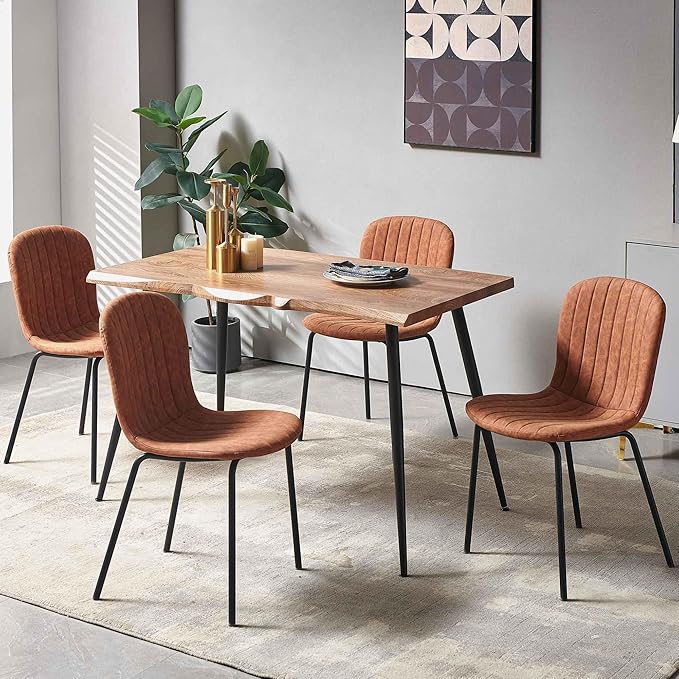 NORDICANA 5-Piece Dining Table Set, Modern Rectangular Dining Table and Chairs Set for Kitchen, Dining Room, Dinette, Breakfast Nook w/ 4 Chairs - Faux Leather Brown