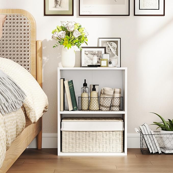 Giantex 2-Cube Bookshelf and Bookcase, 2-Layer Storage Shelf w/Large-Capacity Open Storage Space for Living Room Bedroom Study Office, Multi-Functional Furniture Display Cabinet, White