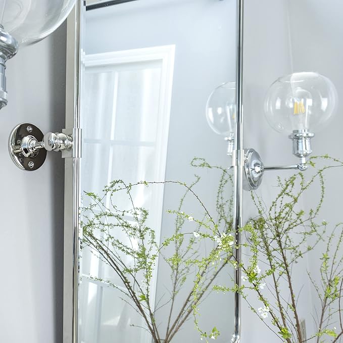 Farmhouse Pivot Rectangle Bathroom Mirror Chrome Metal Framed Tilting Beveled Vanity Mirrors for Wall, Overall 23.91 x 30 inches (Mirrror 20 x 30 inches)