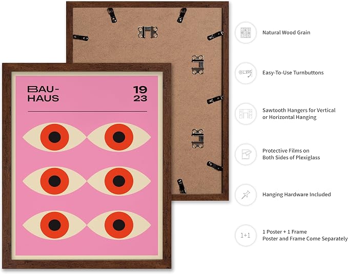 Poster Master Bauhaus Poster - Lavender Evil Eye Print - Geometric Art - Chic Boho Art - Mid Century Modern Art - Contemporary Art - Great Living Room or Bedroom Wall Decor - 16x20 Brown Framed