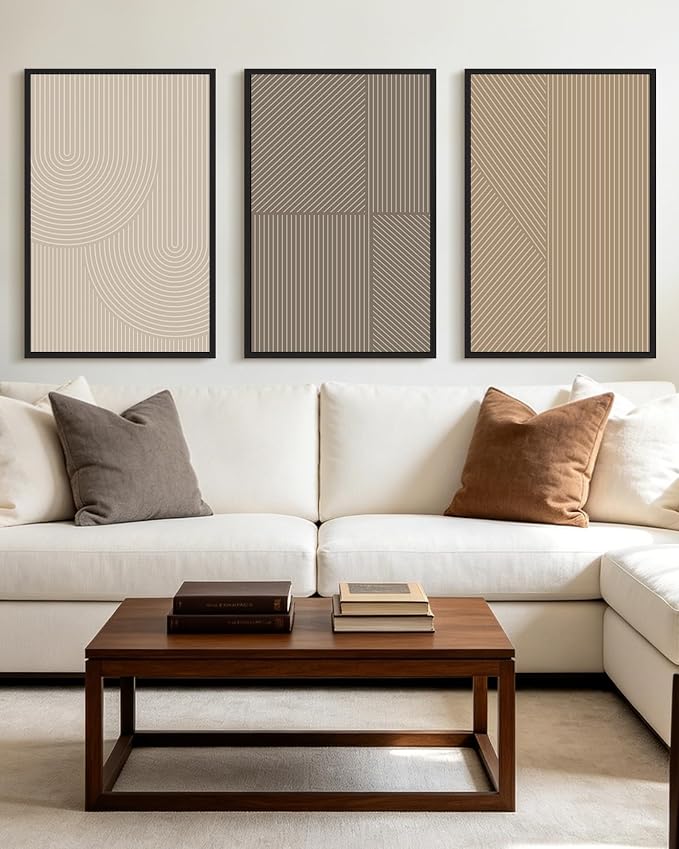 KUVIOKE Minimalist Abstract Bohemian Framed Wall Art Modern Boho Neutral Line Wall Decor Geometric Artwork Bedroom Dining Room 24x36in (Black Framed)