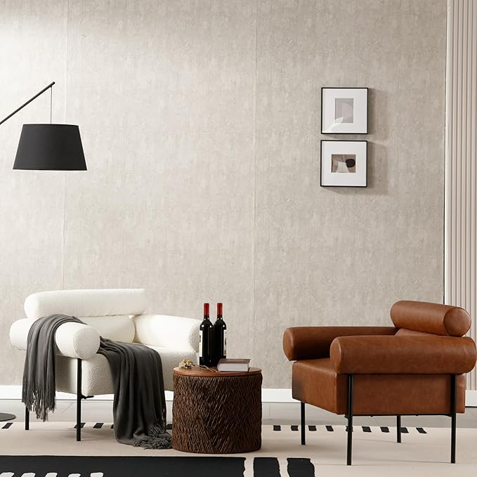 Modern Accent Chair, Boucle Sofa Accent Chair for Living Room, Upholstered Sherpa Mid-Century Modern Armchair, Oversized Reading Chair with Channel Tufted for Bedroom, Office, White