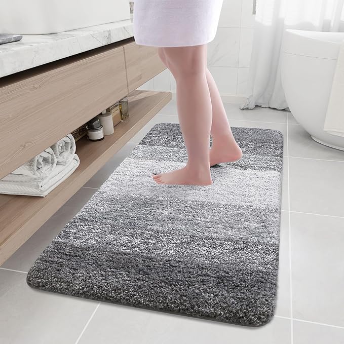 Arotive Microfiber Bathroom Rugs, Shaggy Soft and Absorbent Bath Rug, Non-Slip, Thick Plush Machine Washable Dry Bath Mats for Bathroom, Tub and Shower, 47x24, Grey, Rectangular