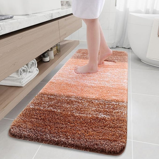 Arotive Microfiber Bathroom Rugs, Shaggy Soft and Absorbent Bath Rug, Non-Slip, Thick Plush Machine Washable Dry Bath Mats for Bathroom, Tub and Shower, 70x24, Orange, Rectangular