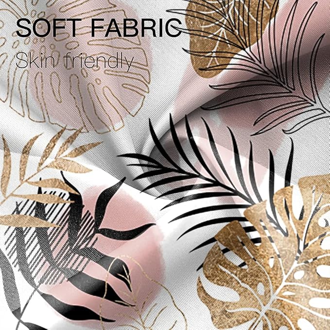 Abstract Boho Shower Curtain Mid Century Palm Leaves Botanical Pink Gold Geometric Modern Aesthetic Bathroom Decor for Women Minimalist 36Wx72H Inches Bath Accessories with 6 Hooks