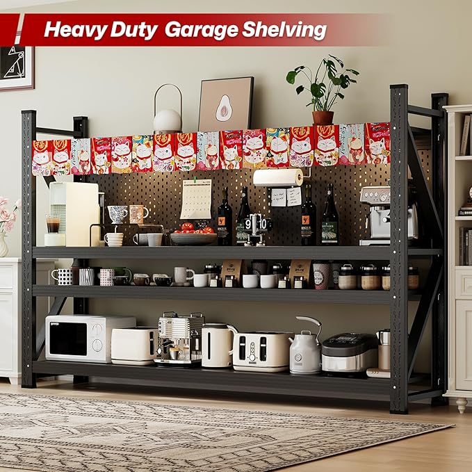6000LBS Storage Shelves,71" W Garage Shelving Heavy Duty,4 Tier Adjustable Metal Shelving Unit,Garage Storage Shelves for Garage,Warehouse,Basement,Pantry,Kitchen,71" W x 70" Hx24 D,Black
