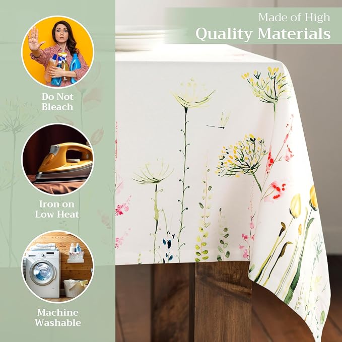 Maison d' Hermine Table Cloth Rectangle Table 100% Cotton 70 x 140 Inches Tablecloth Reusable Decorative for Dining Room Farmhouse Home Valentines Day Decorations Spring Summer - Botanical Fresh
