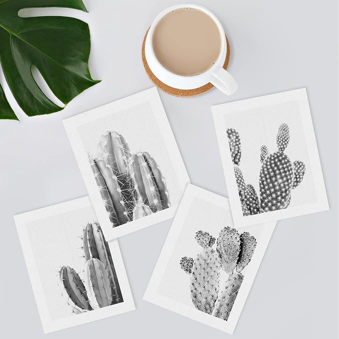 SIGNWIN Poster Set Black & White Saguaro Southwest Desert Tropical Cactus Floral Botanical Photography Modern Art Decorative Scenic Multicolor Nature Wilderness for Bedroom - 8"x10"x 4